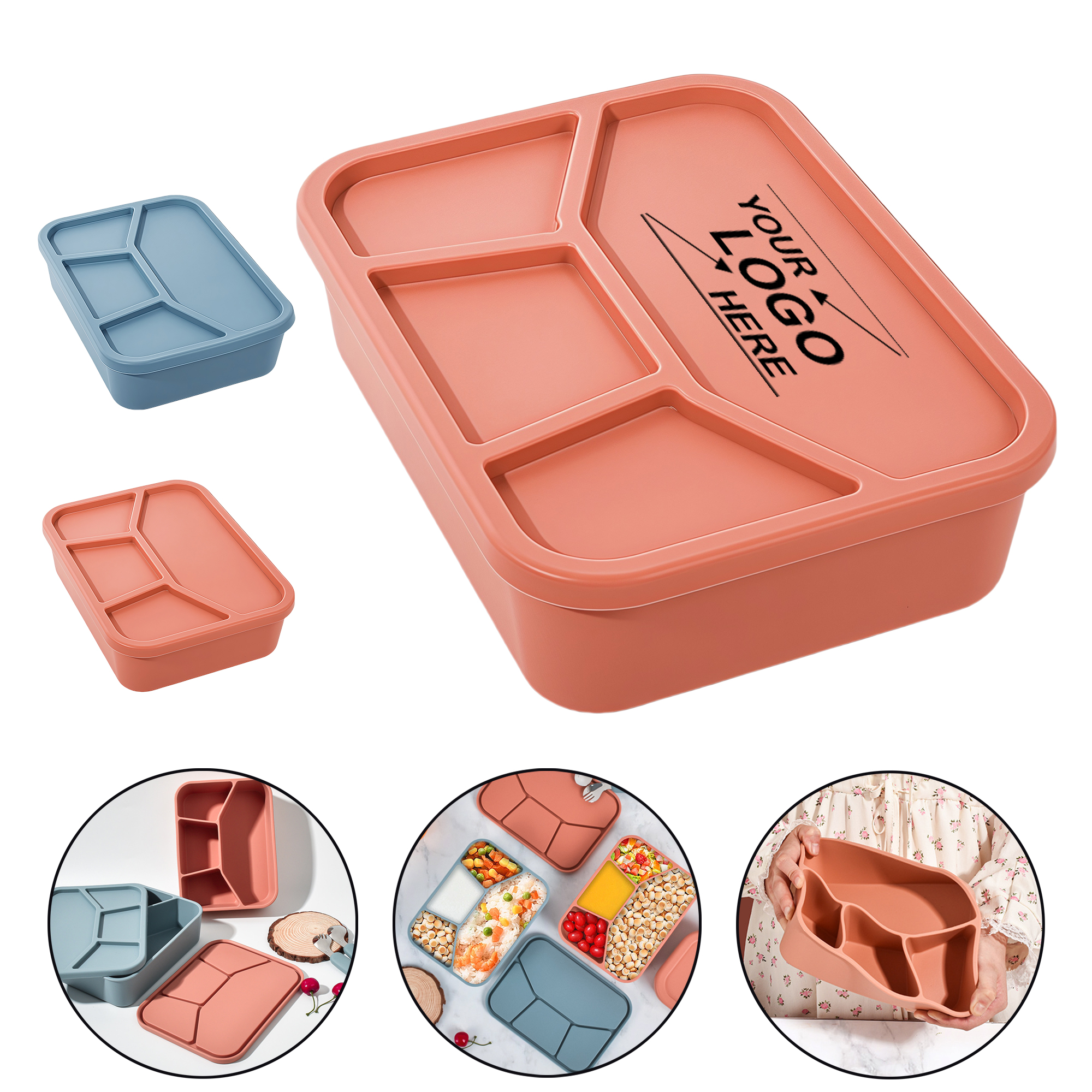 4 Compartment Silicone Lunch Box with Lid 4