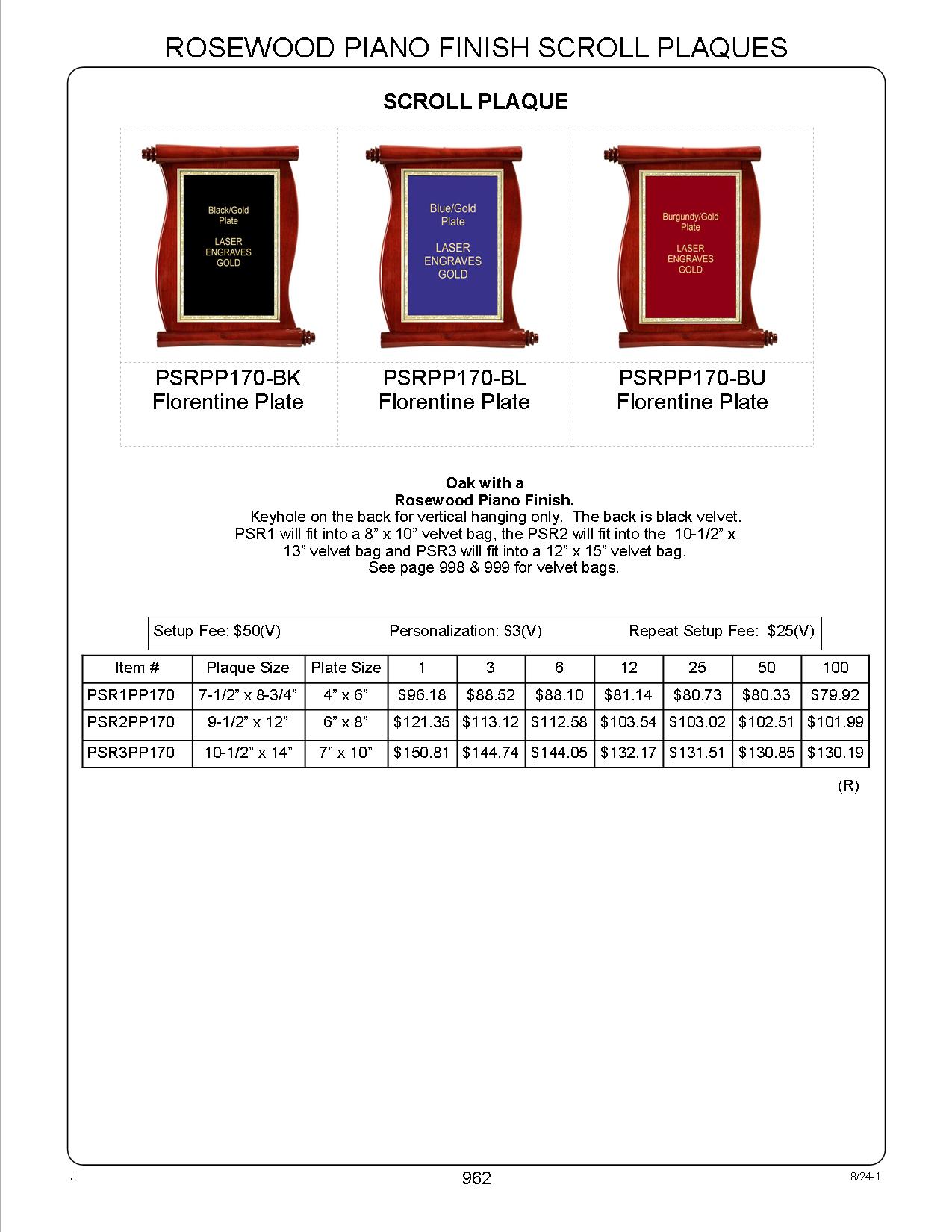 10-1/2" x 14" Rosewood Piano Finish Scroll Plaque with a Burgundy Florentine Plate 2