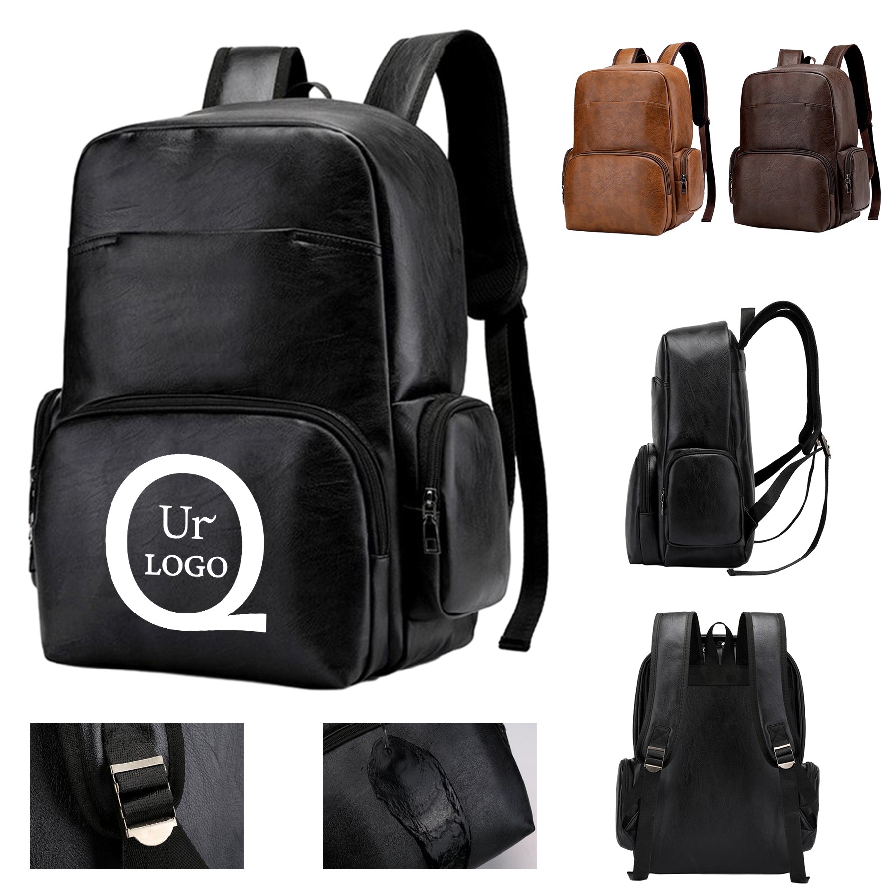 Pu Leather Laptop Backpack With Usb Port
