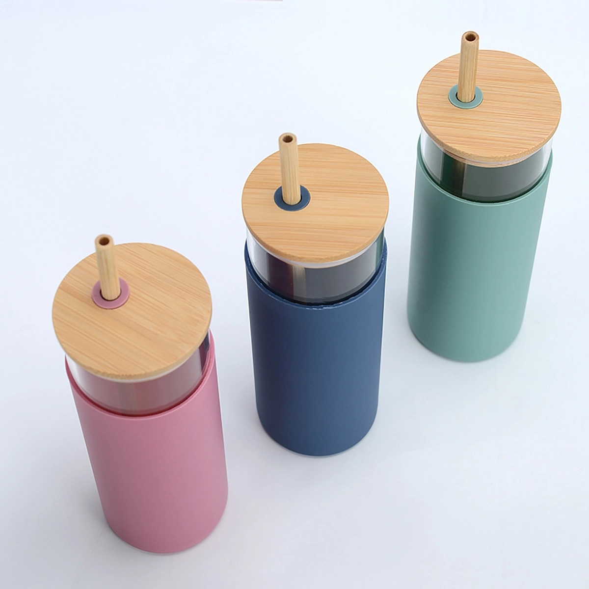 Glass Tumbler Straw Silicone Protective Sleeve Bamboo Lid 5