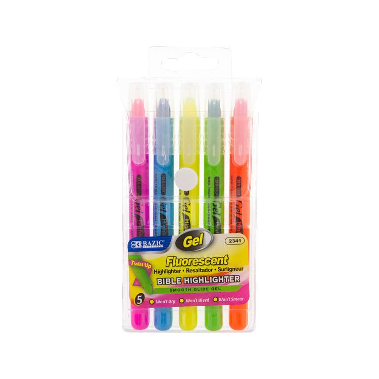 Fluorescent Gel Highlighters - 5 Color Pack 2