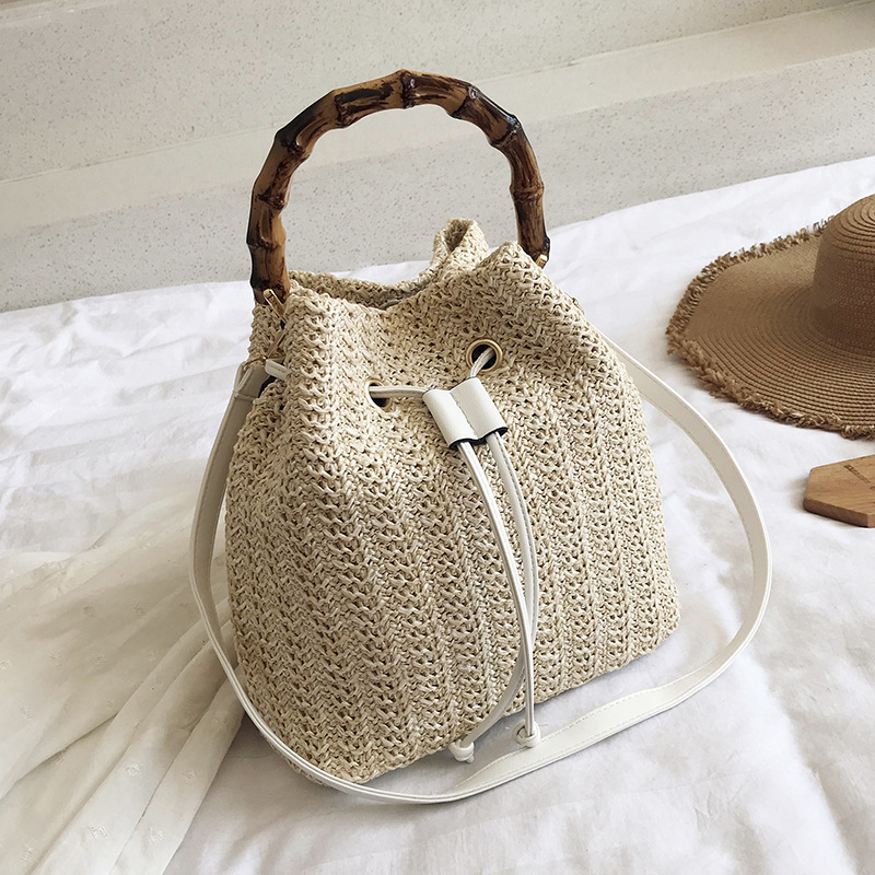 Jute Crossbody Bucket Handbags Hobo Purse Bamboo Handle 2
