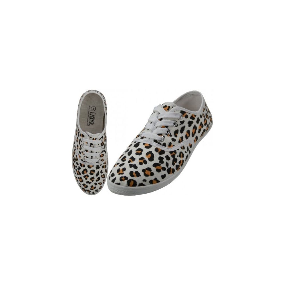 Women's Lace Up Canvas Shoes - Sizes 6-11 Ivory Leopard Print 2