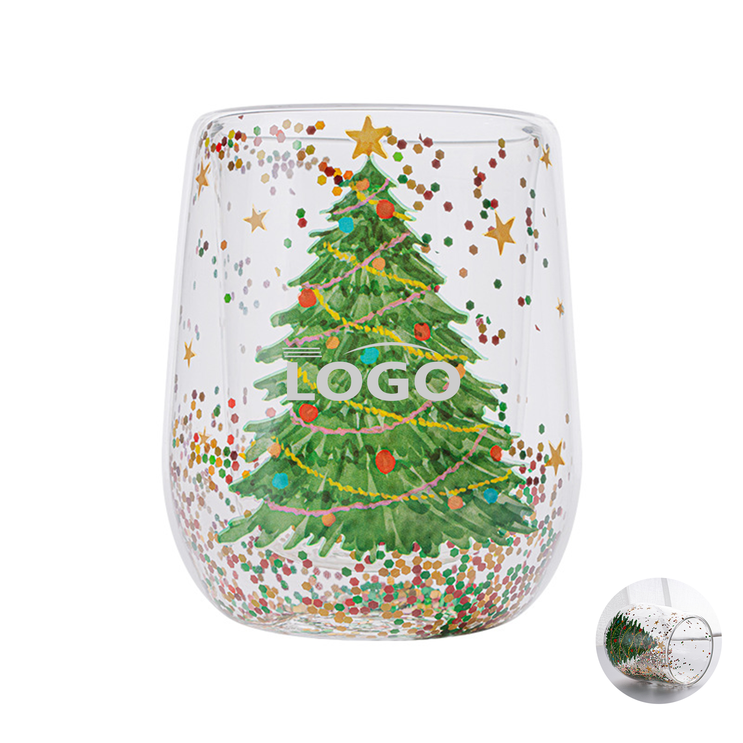 Festive Christmas Glitter Glass with Double Wall Design 2