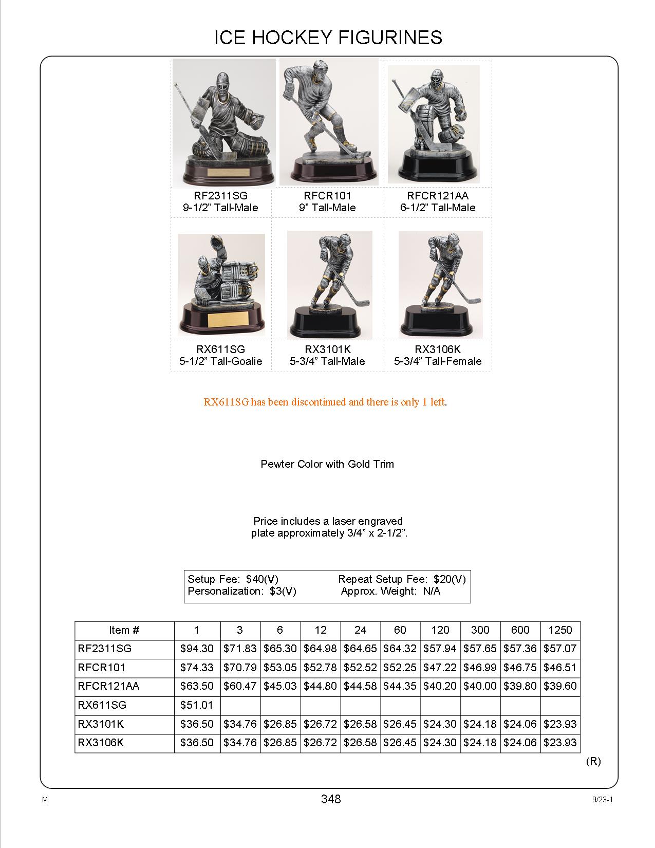5 1/2" Tall Goalie Hockey Figure Award (DISCONTINUED) 2