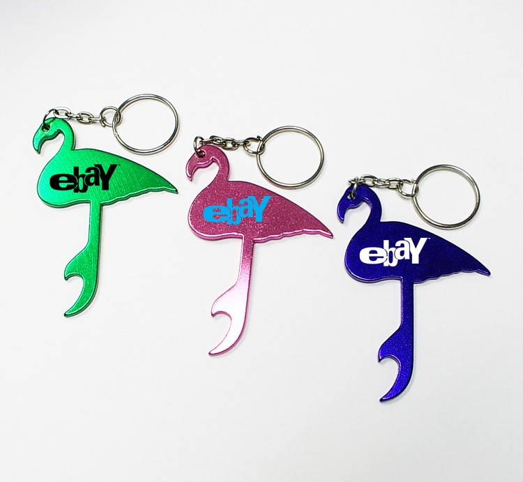 Flamingo shaped aluminum bottle opener with key chain