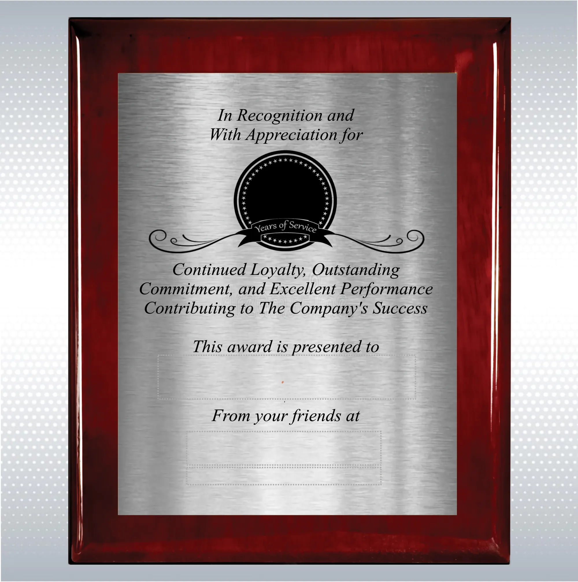 Rosewood Piano Finish Wood Plaque  Years of Service Award 3