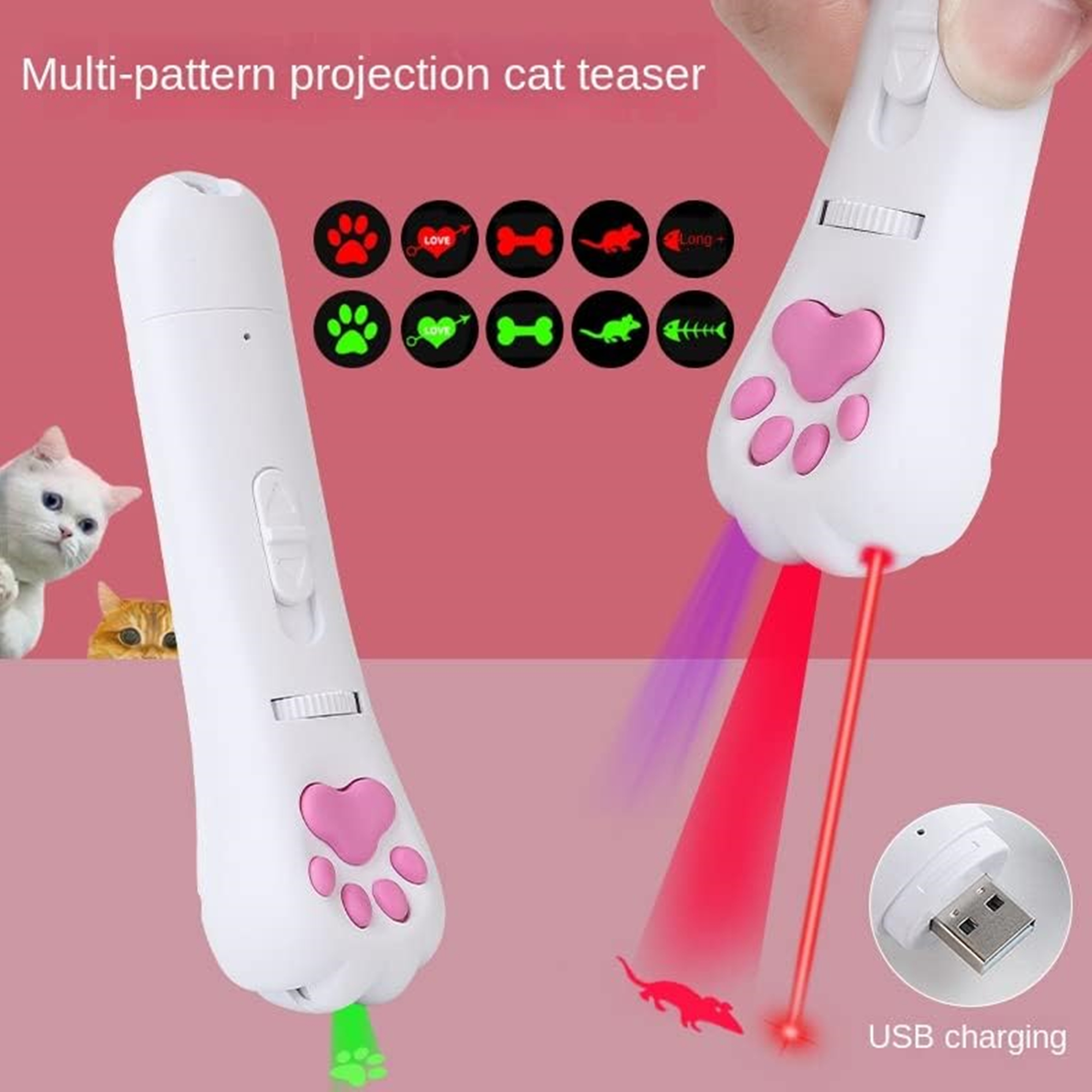 Mini Cat Toys LED Laser Pointer USB Rechargeable 3