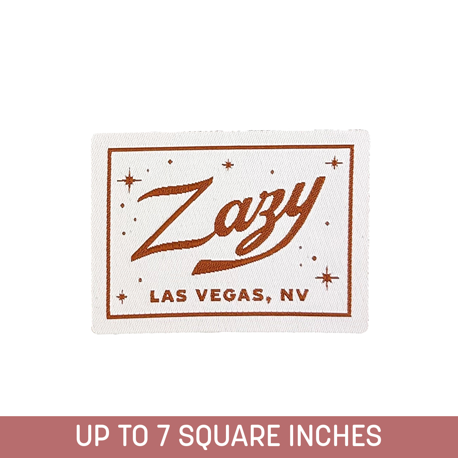 Custom Shape Woven Label Up To 7 Sq. Inches w/ Embroidery Backing and Embroidered Edge (5-ply)