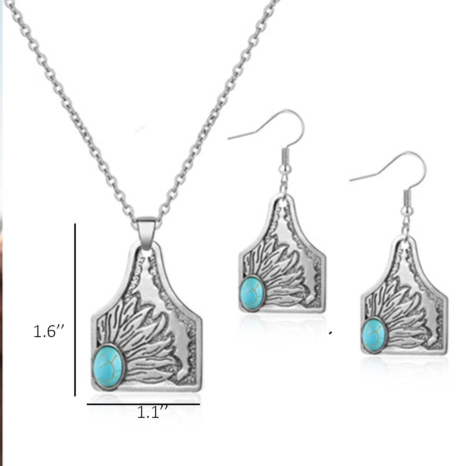 Turquoise Flower Earrings Necklace Set 3