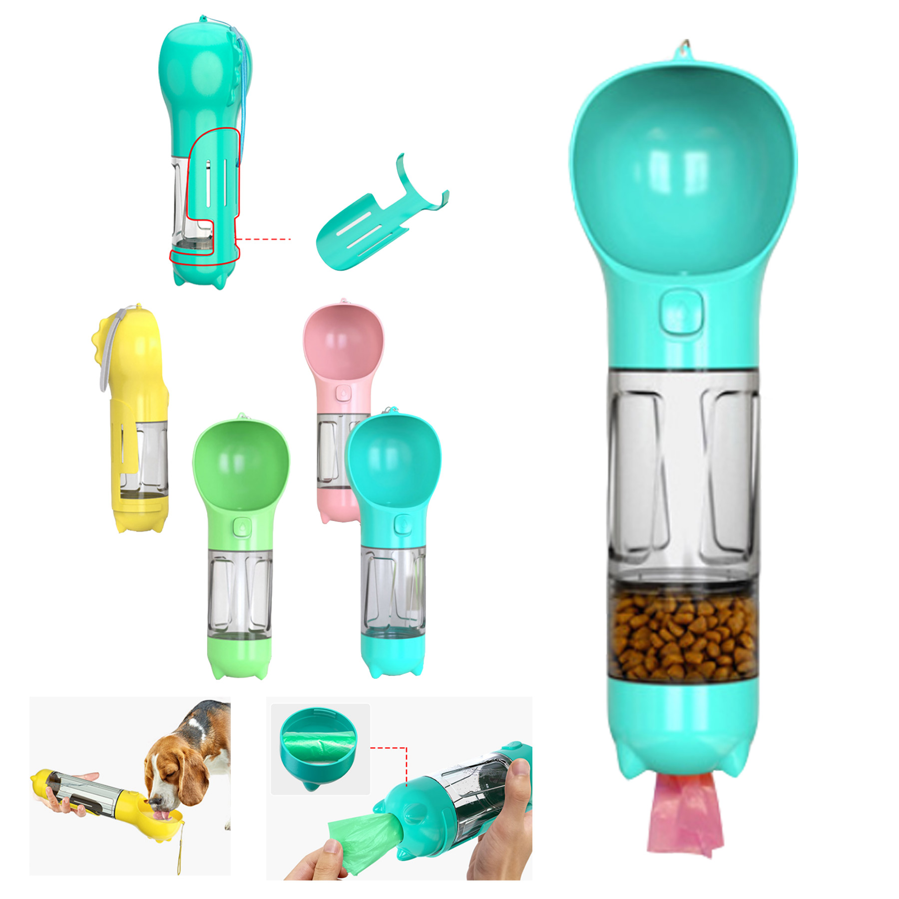 Portable Pet Water Bottle With Food Container And Poop Bag 1