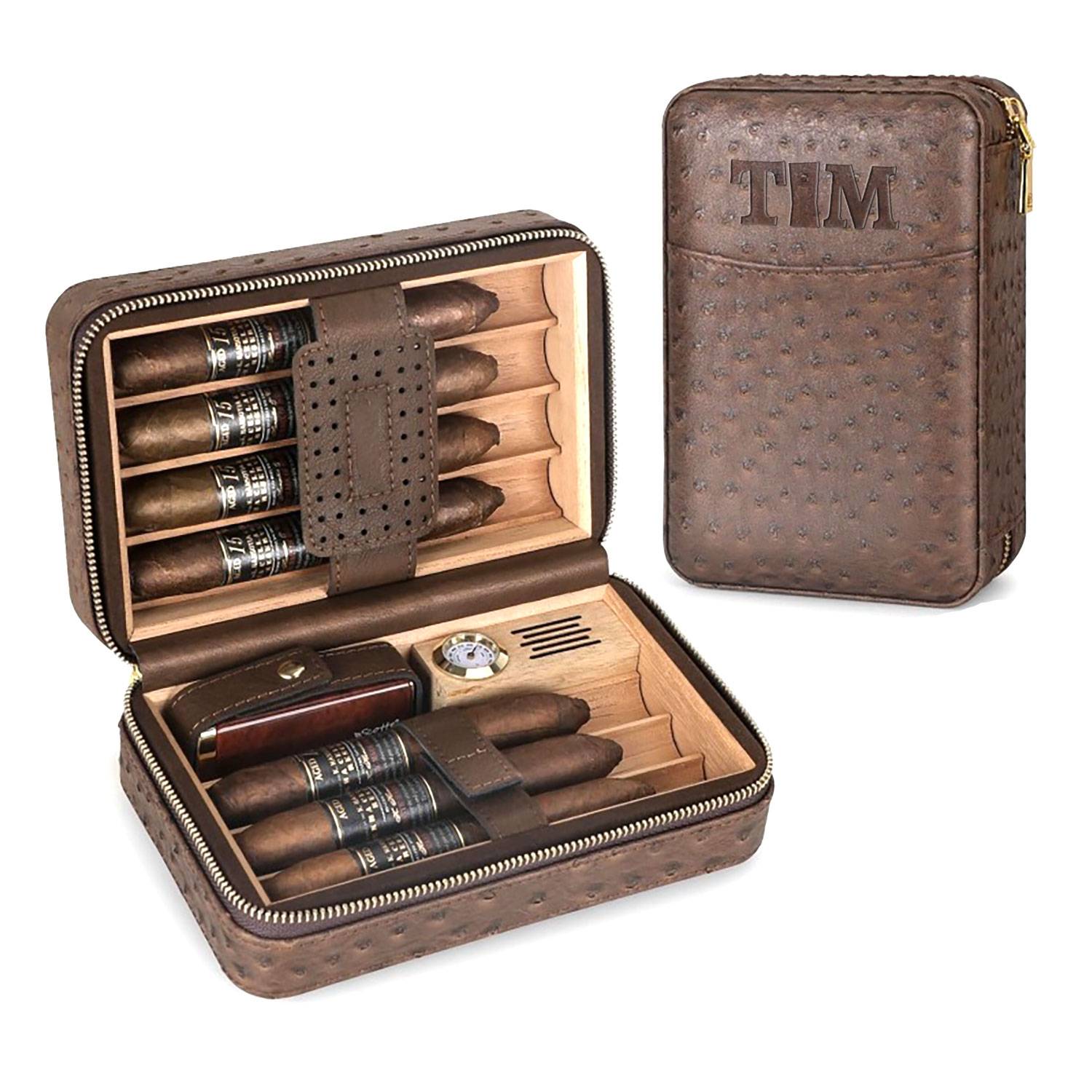 PU Leather Cigar Humidor Box with Lighter and Humidifier Set 10