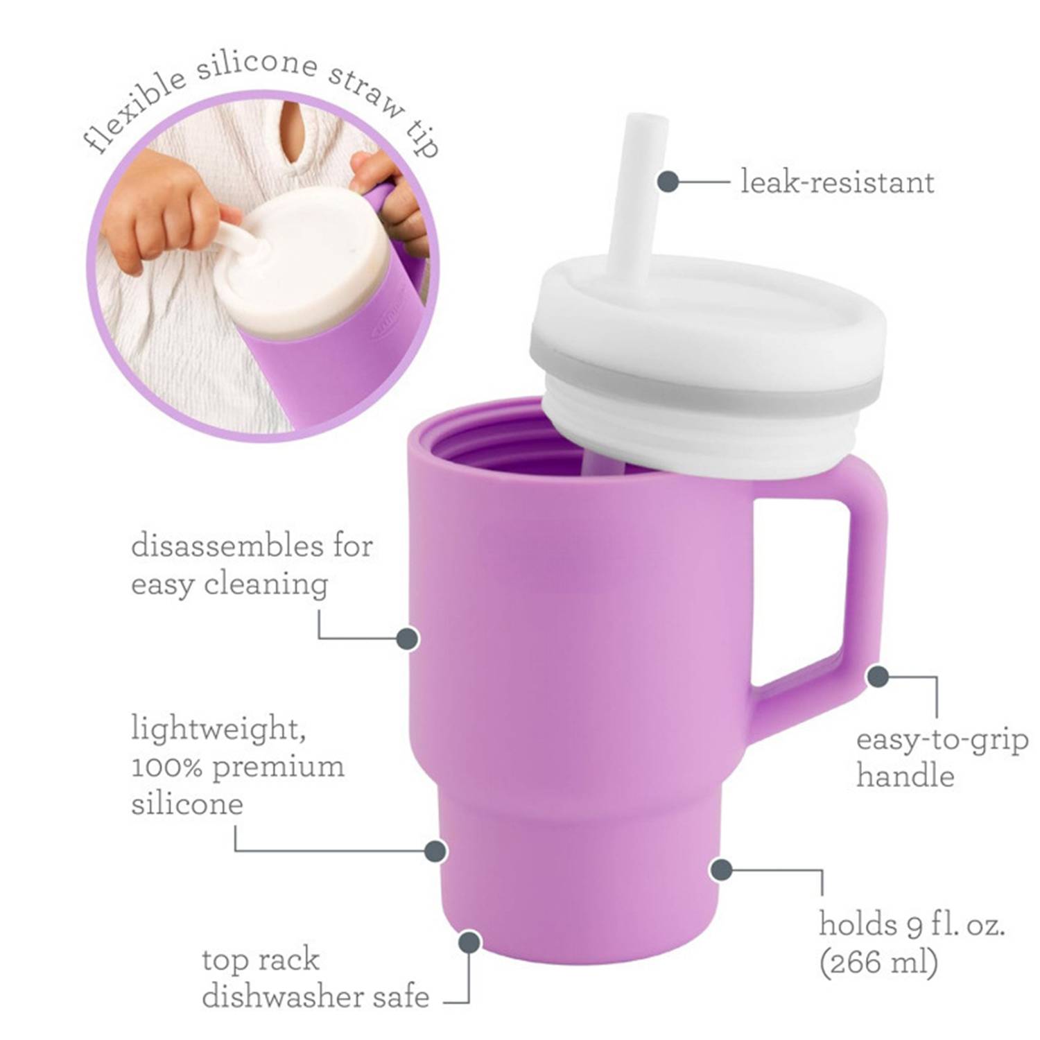 9oz Kids Silicon Tumbler W/ Lid and Straw 5