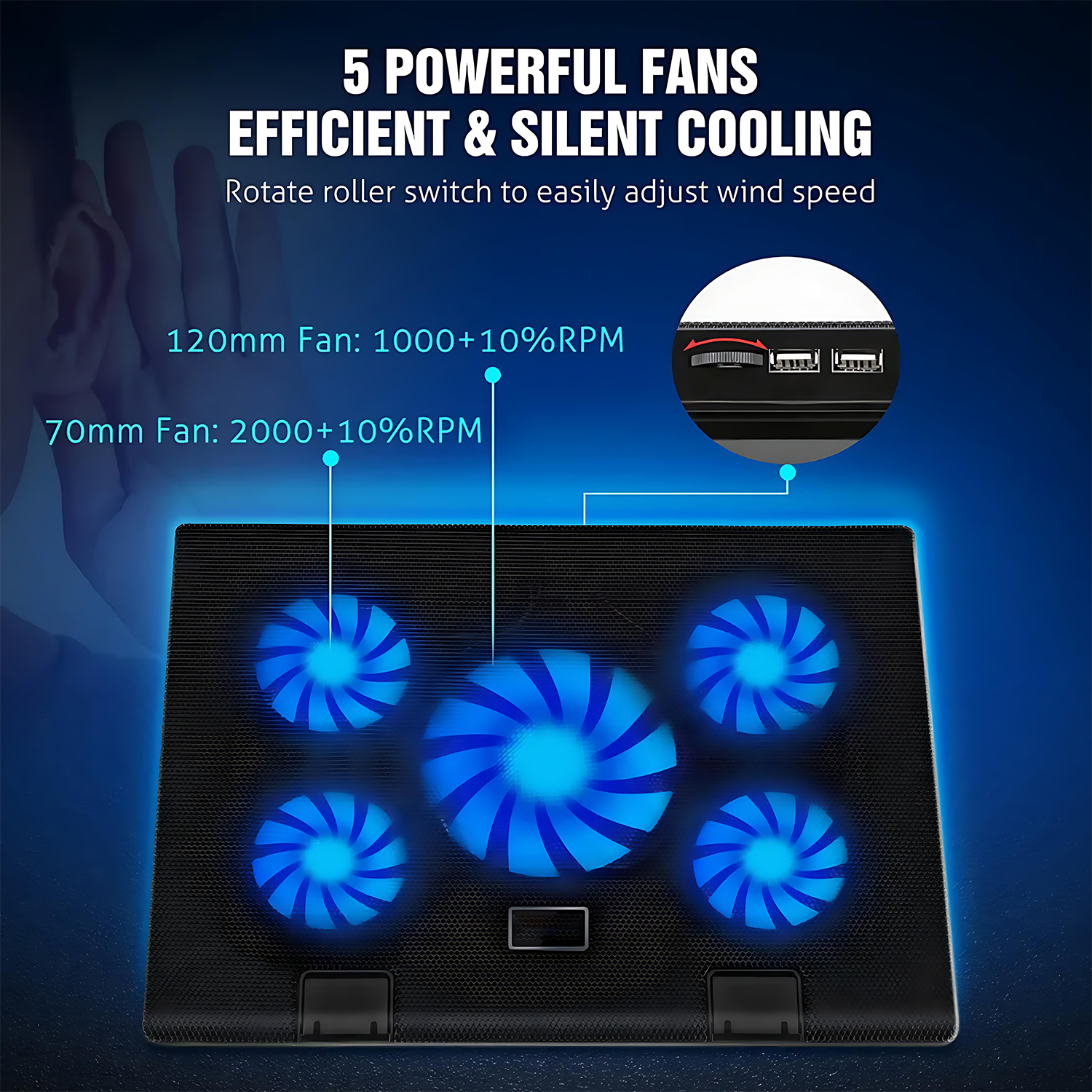 Adjustable Laptop Cooling Pad with 5 Silent Fans 2