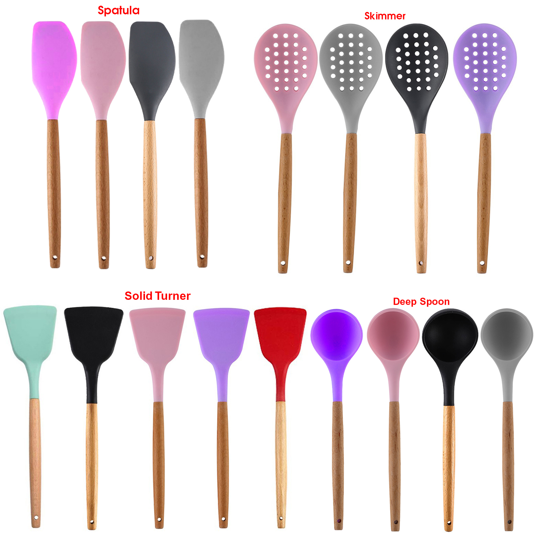 Silicone Cooking Or Serving Utensil With Wooden Handle 24