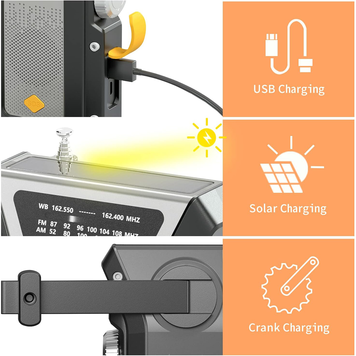 ResQ Emergency Weather Radio with Hand Crank, Solar, and 4000mAh Portable Phone Charger 3