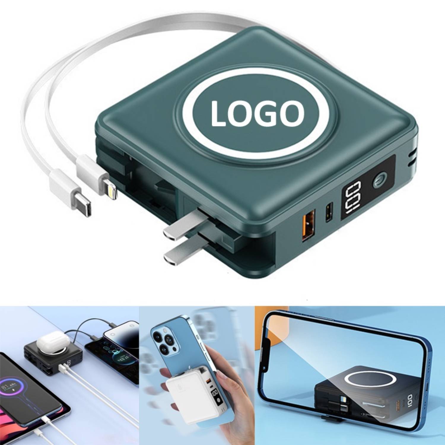 Magnetic Power Bank with Built-in Cable and AC Charger - 15000 mAh 5