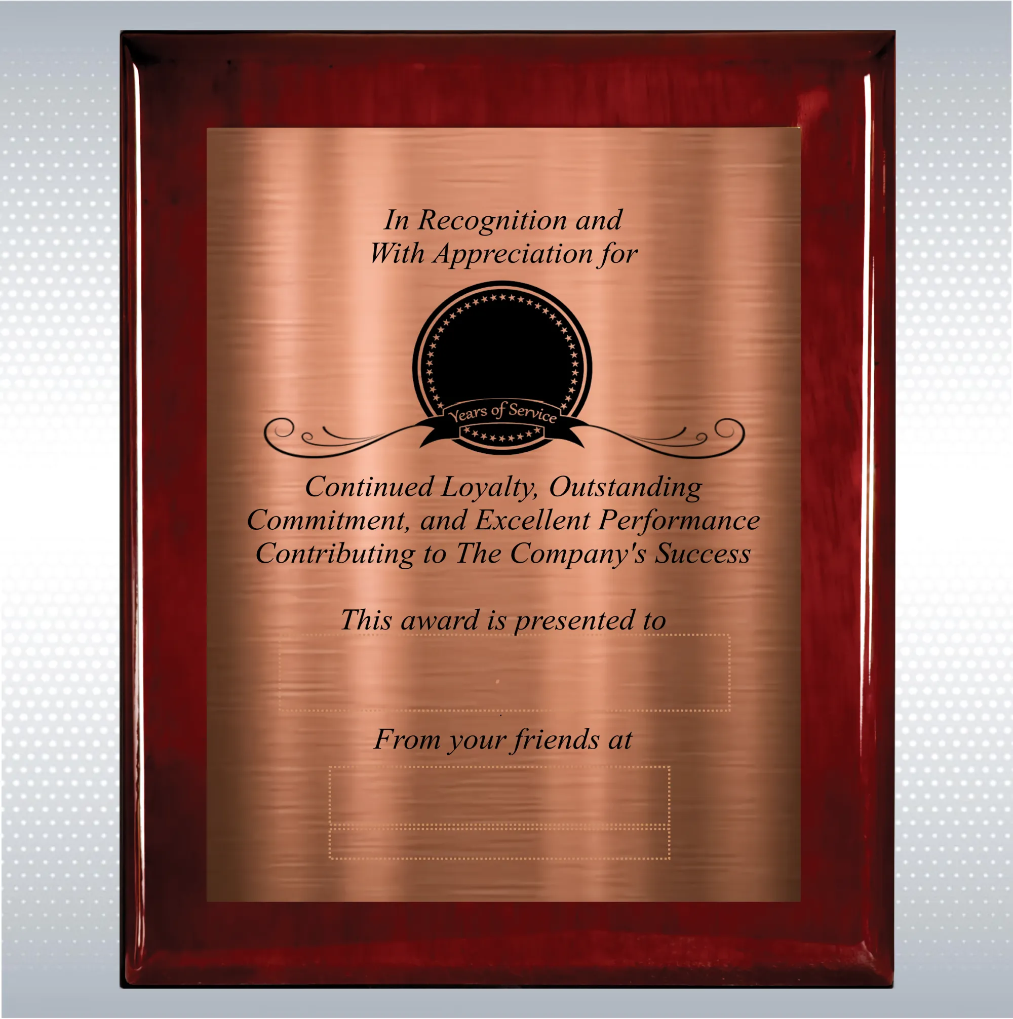 Rosewood Piano Finish Wood Plaque  Years of Service Award 4