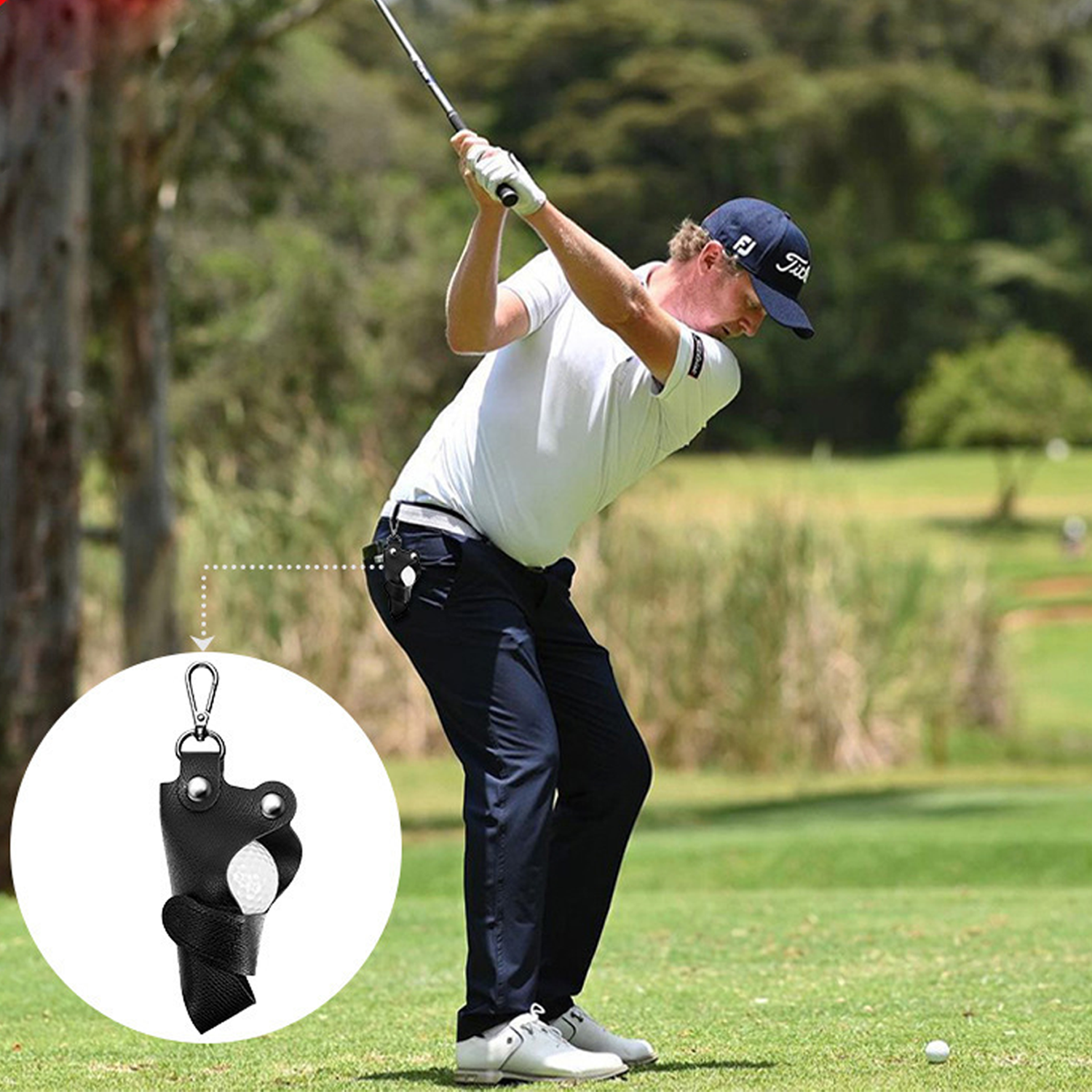 Portable Leather Golf Ball Carrier With Carabiner 4