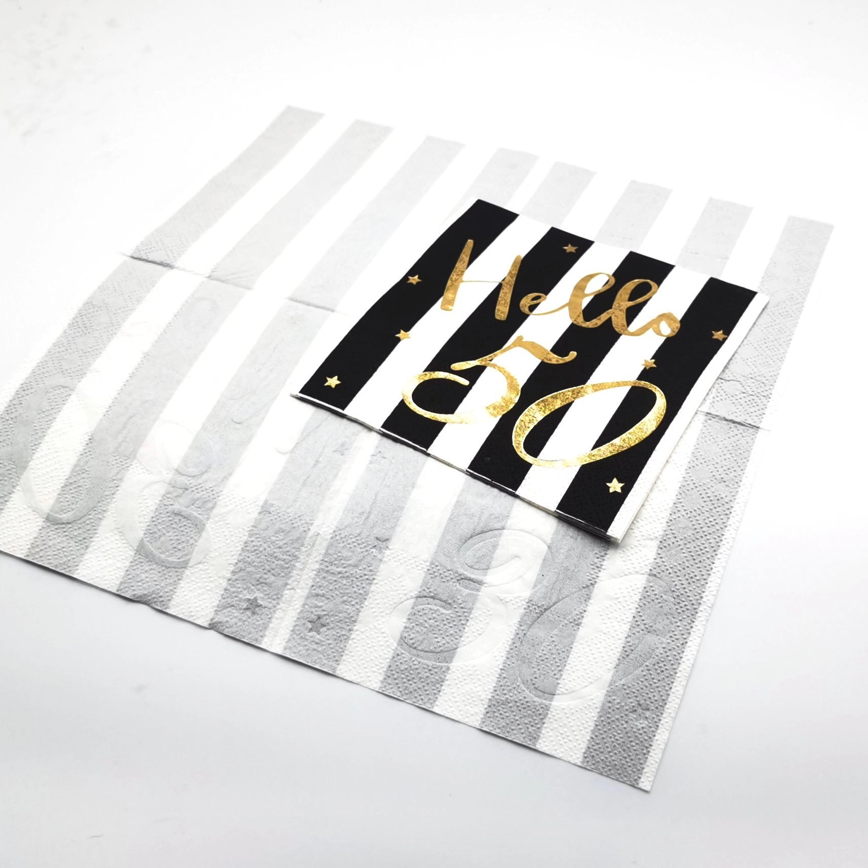 Custom Gold Foil Black And White Stripe Paper Napkins 3