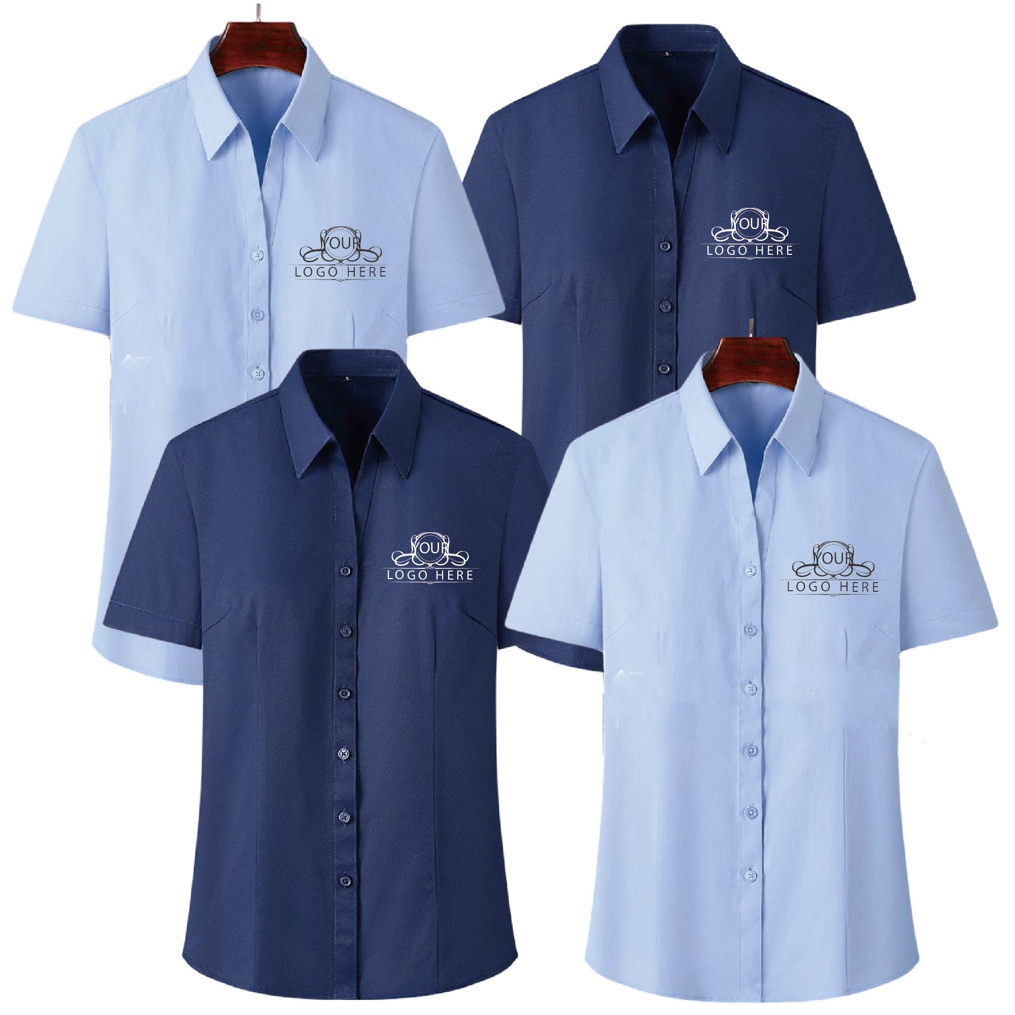 Ladies Womens Plain Short Sleeve Work Shirt 2