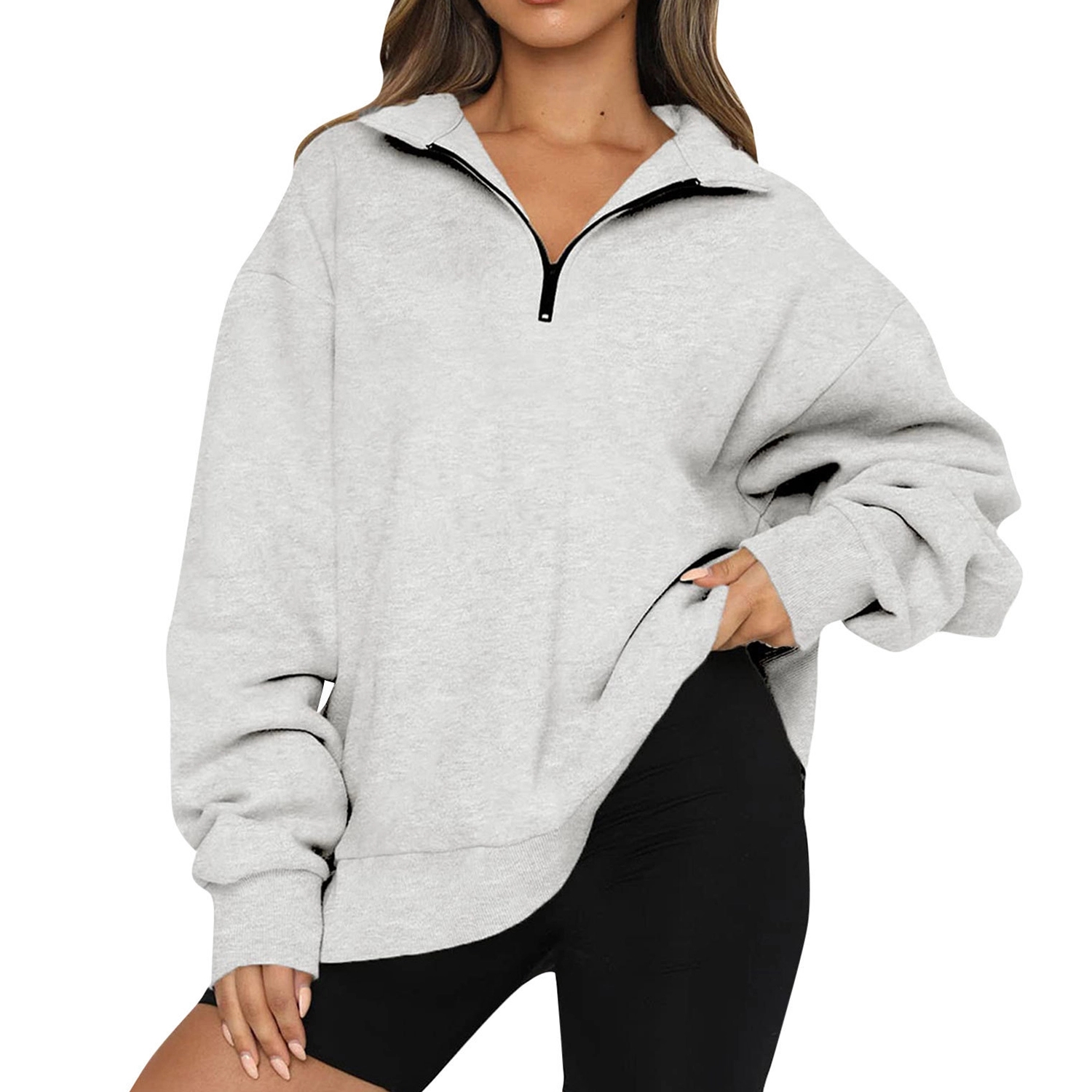 Womens Oversized Half Zip Pullover Long Sleeve Sweatshirt 17