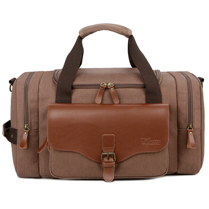 Canvas Men Large Capacity Multifunction Leather Travel Bag 7