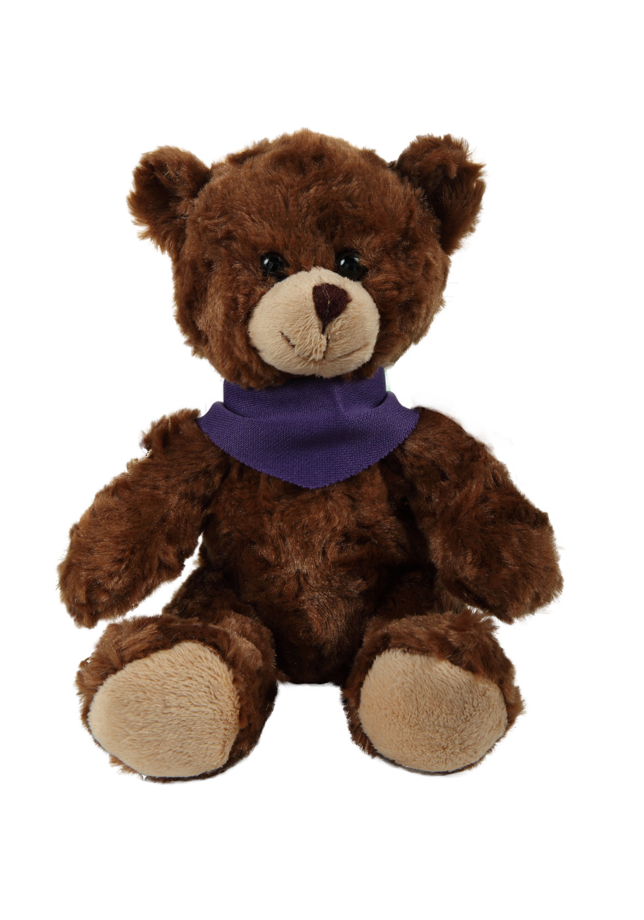 soft plush  Chocolate Curly Sitting Bear with bandana