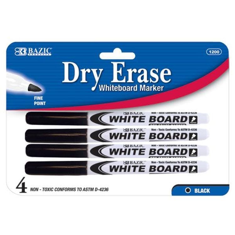 Fine Tip Dry-Erase Markers - 4 Pack Black 3