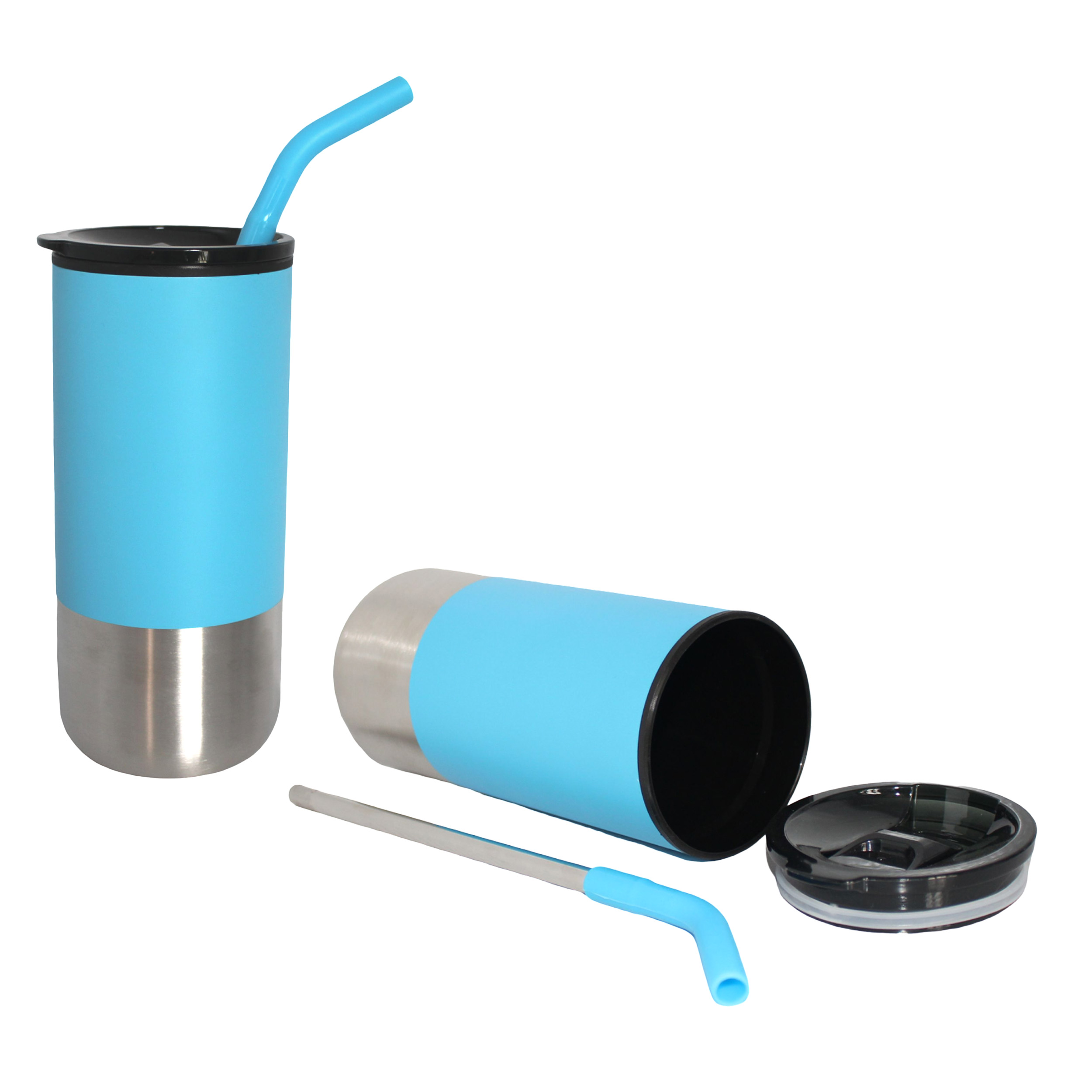 16 Oz. Insulated Stainless Steel Beverage Tumbler w/Flexible Silicone Straw 3