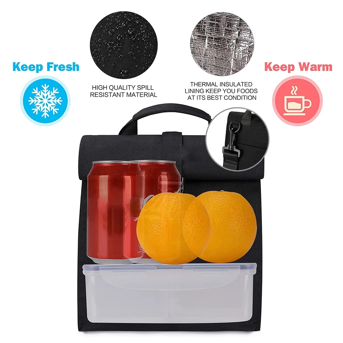 Roll top Reusable Thermal Picnic Food Insulated Lunch Bag 1