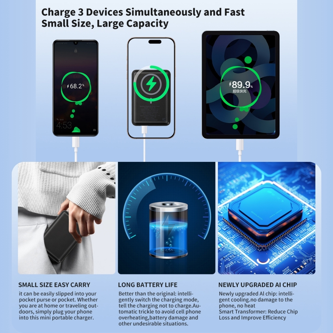 PowerPort 5000mAh Magnetic Power Bank with Wireless Charging 1