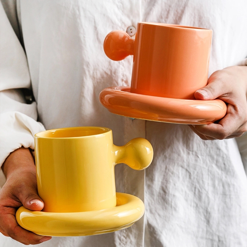 Custom 8.4 OZ. Ceramic Tea Cup Coffee Mug with Saucer Set 2