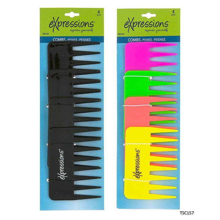 Wide-Tooth Combs - 4 Pack Neon or Black 1