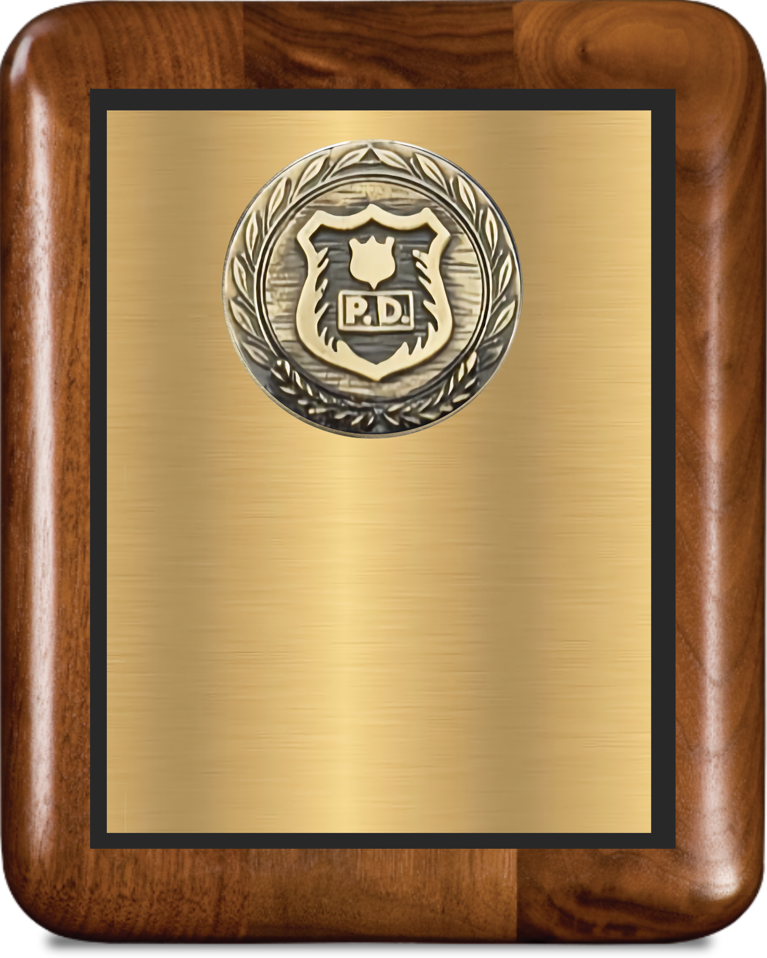 Walnut Round Edge Corner Plaque/w Medallion Double Plate 18