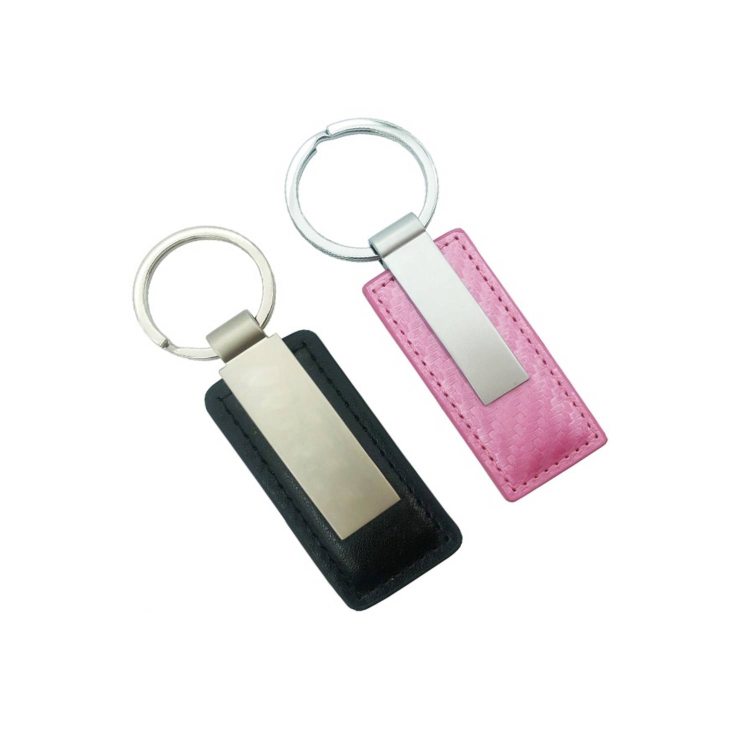 Silver Metal PU Leather Rectangular Keychain 2