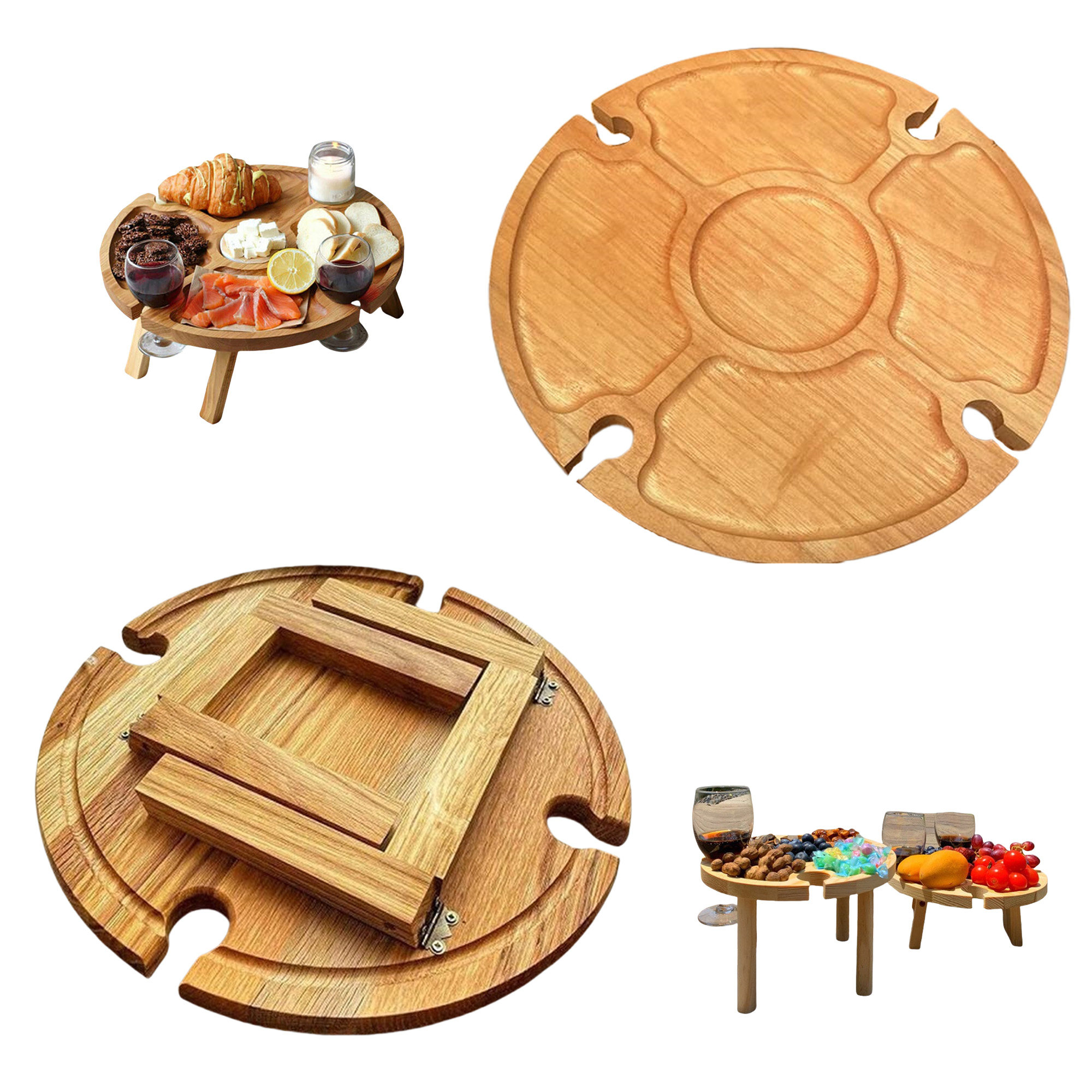 Wood Foldable Picnic Snack Table Tray 5