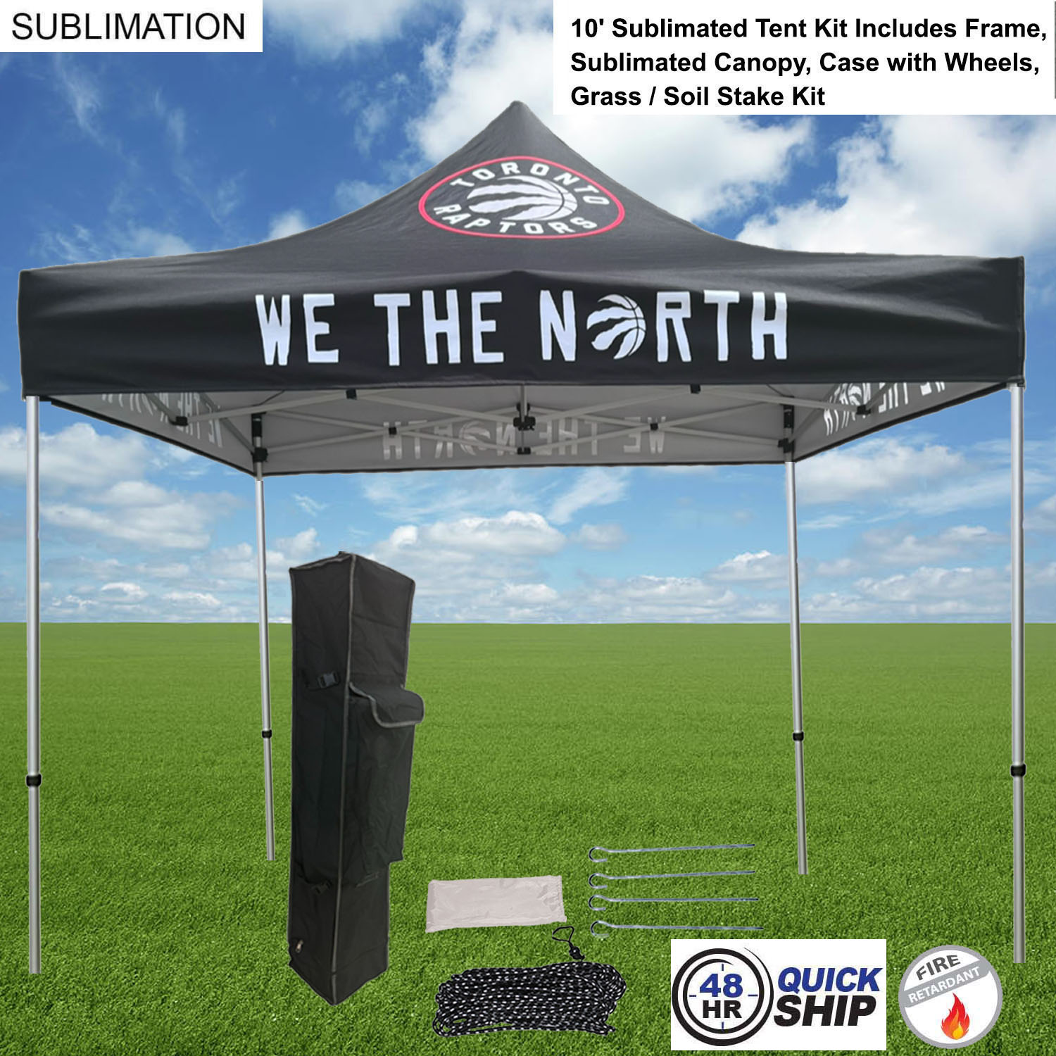 48 Hr Quick Ship - 10' Premium Sublimated Tent Kit, Includes Frame, Canopy, Case, Grass Stake Kit 22
