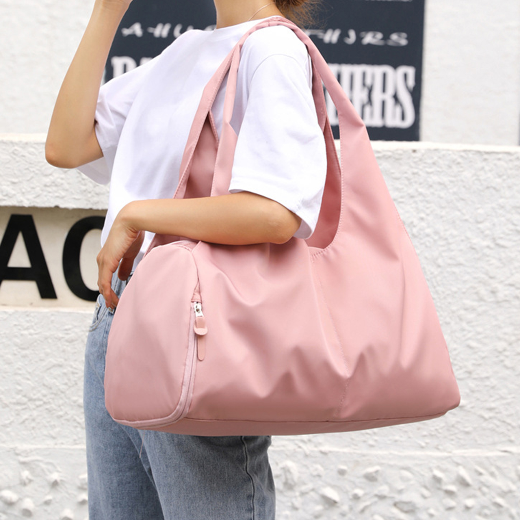 Nylon sports totes bags with shoes compartment for women 6