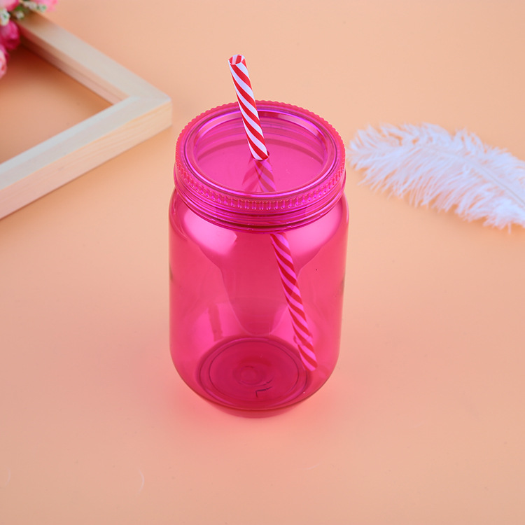 16oz. Plastic Mason Jar with Straw 4