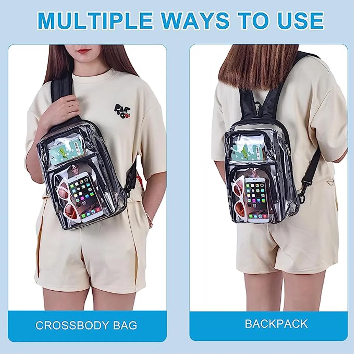Clear PVC Outdoor Backpack & Sling Bag With Adjustable Strap 9