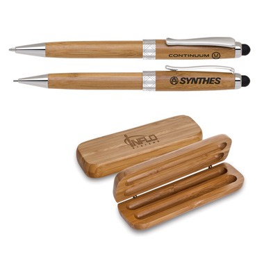 Eco-Friendly Bamboo Stylus Pen/Pencil Set (Silver Trim) 1