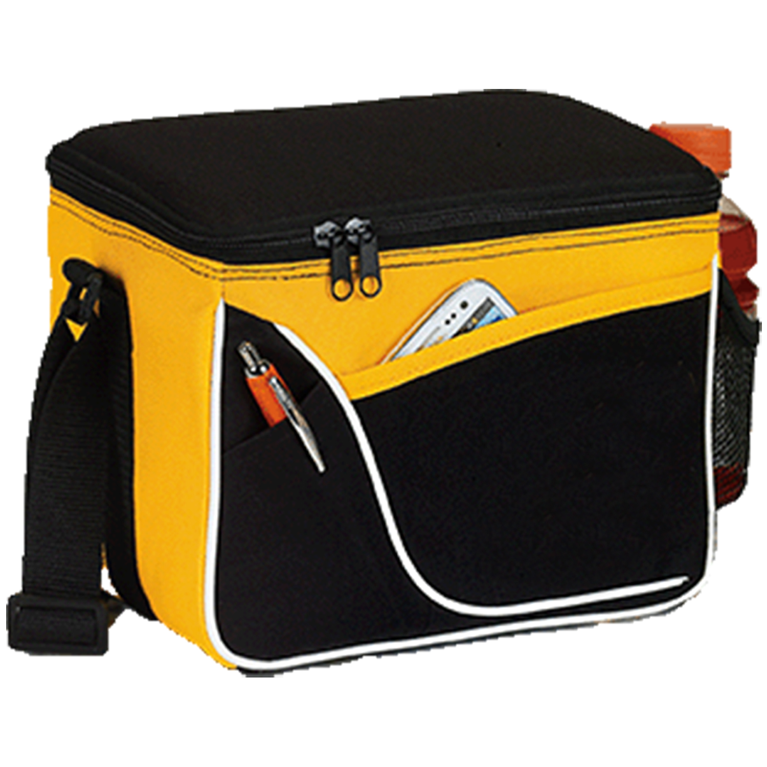 600D Two-Tone Insulated 6 Pack Cooler Bag w/ Front Pocket & Side Mesh (9" x 7" x 6") 2