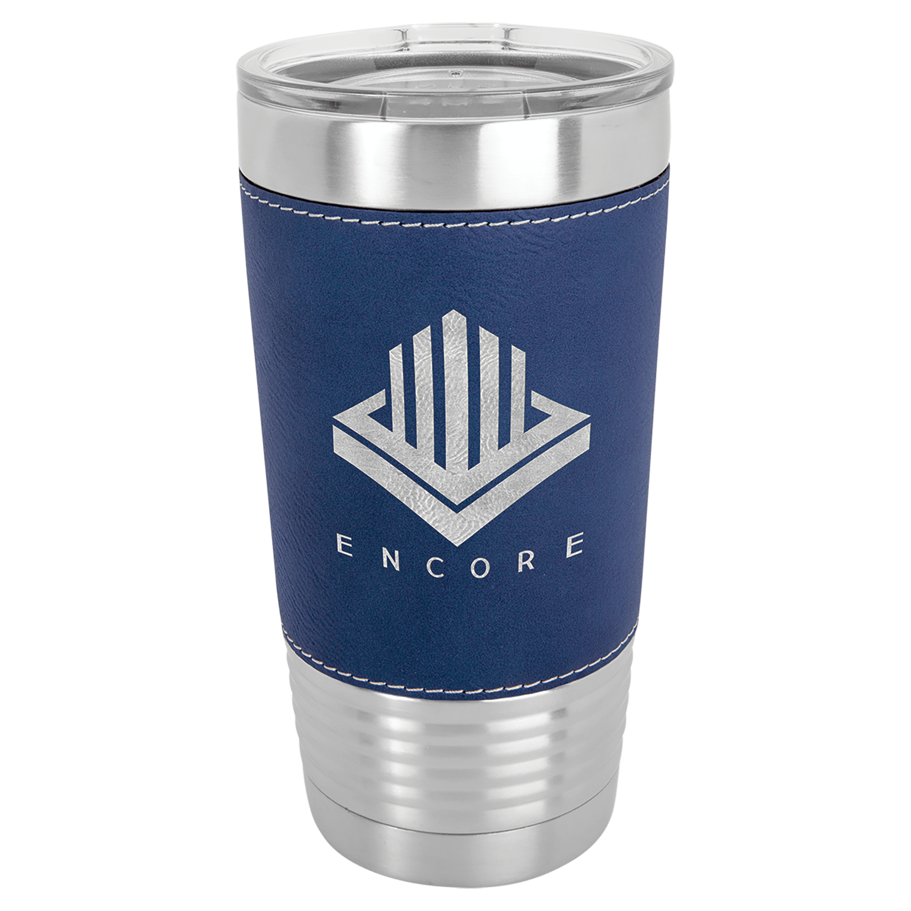 20 Oz. Light Brown Laserable Leatherette Tumbler With Clear Lid 8