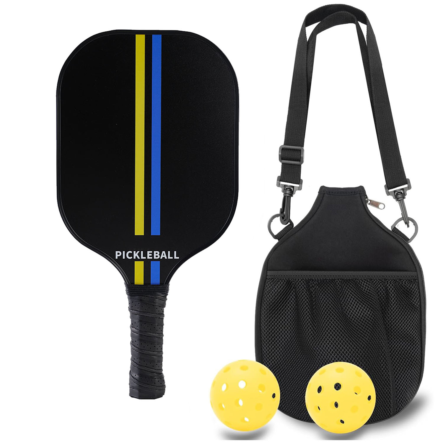 Carbon Fiber Pickleball Racket Paddle & Ball Set w/ Shoulder Bag 5