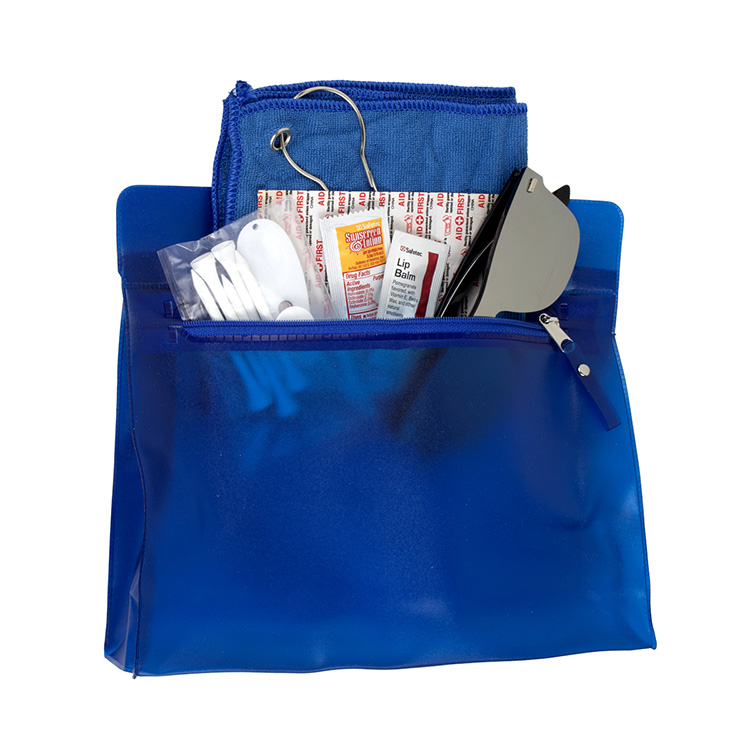 "LAYOVER" 16 Piece Golf Kit in Travel Pack with Components inserted into Zipper Kit 11