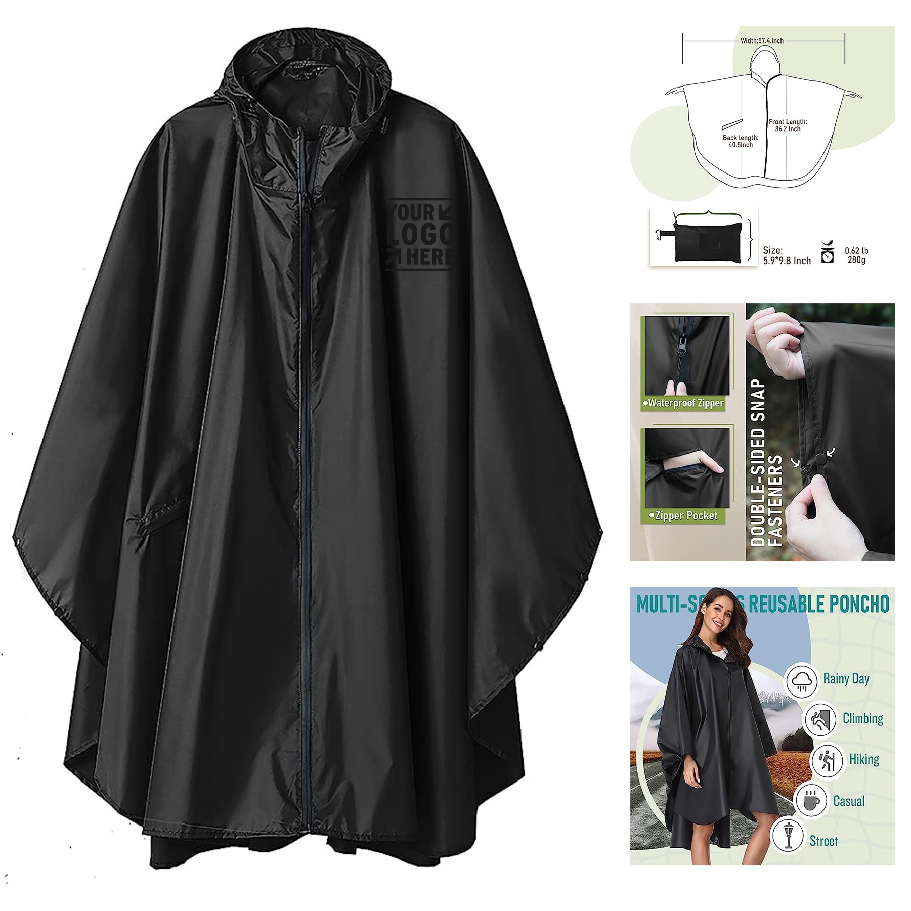 Rain Poncho Jacket Coat Hooded 2