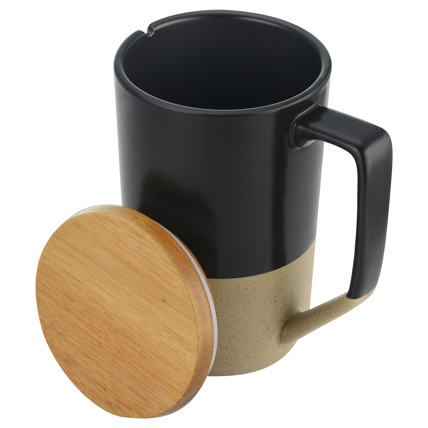 Imari Modern Two-Tone 15oz Mug with Curved Handle and Wood Lid 2