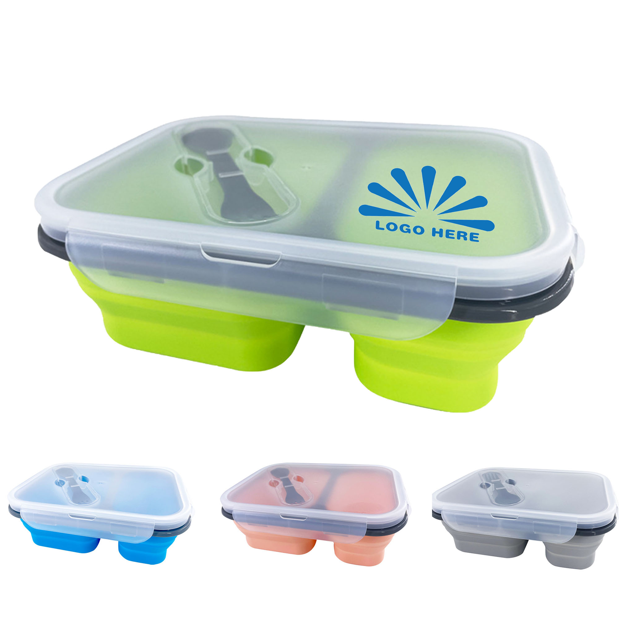 Foldable Silicone Bento Box with Spoon 1