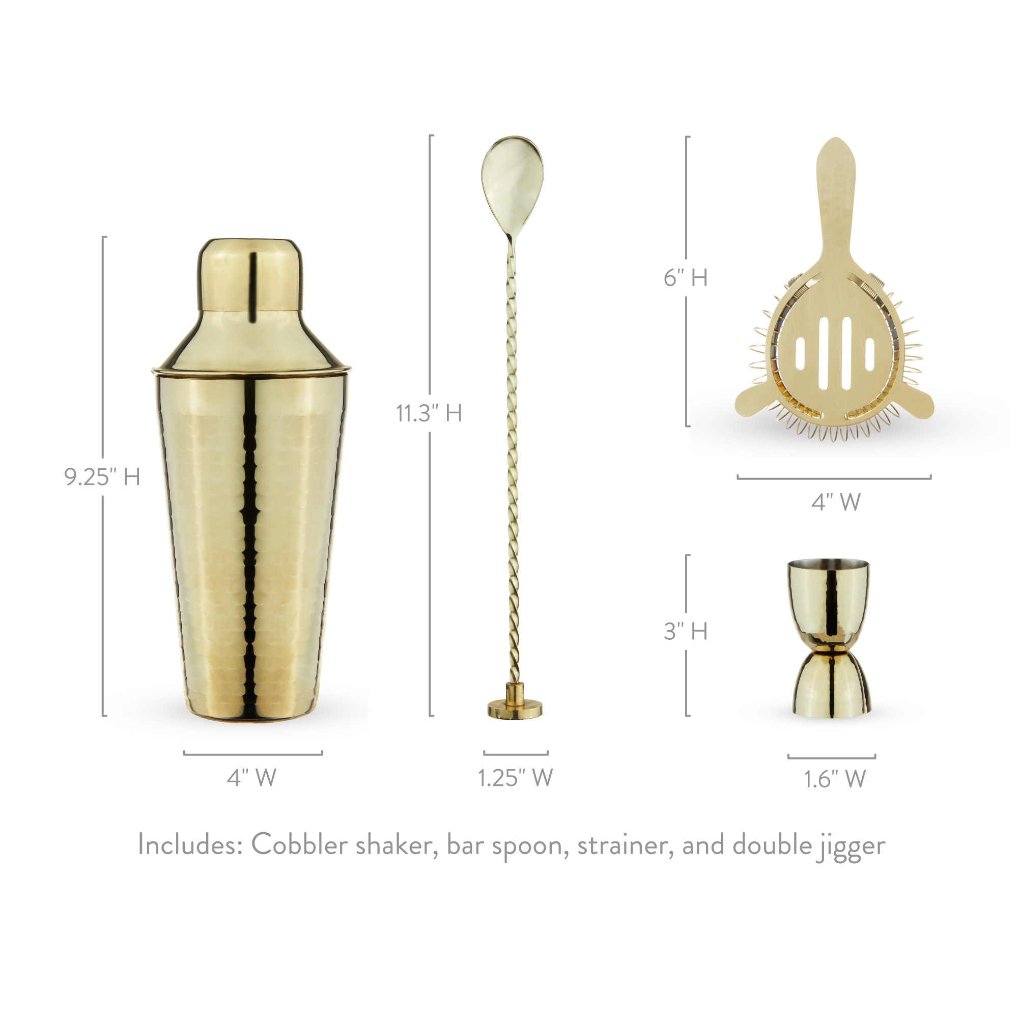 Twine Living® Gold Hammered Barware Set 3